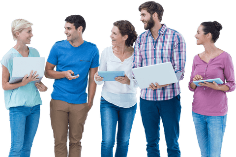 Caucasian Group Using Electronic Devices, Transparent Background - Download Free Stock Videos Pikwizard.com
