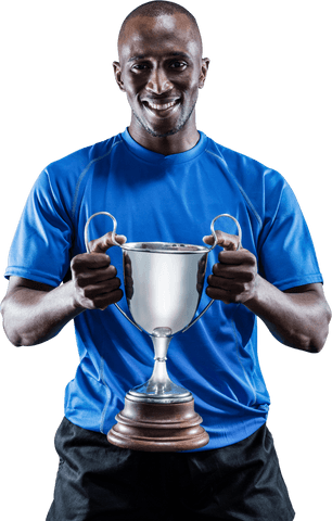 Happy Athlete Holding Silver Trophy Celebrating Victory Transparent Background