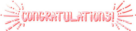 3D Transparent Congratulations Lettering with Vibrant Pink Bursts