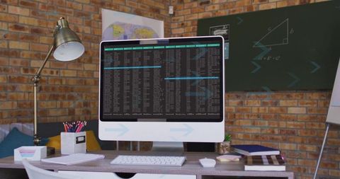 Modern workspace with computer monitor displaying code