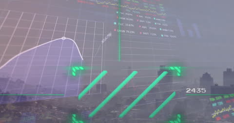 Futuristic Stock Market Data with Cityscape Background