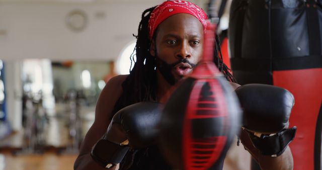 Focused African American Man Training with Speed Bag in Gym - Download Free Stock Images Pikwizard.com