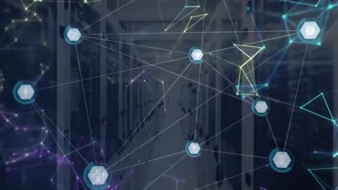 Futuristic Network Mesh Flowing Over Technology Infrastructure