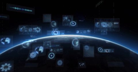 Futuristic Digital Data Processing Hovering over Earth - Download Free Stock Images Pikwizard.com