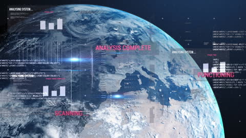 Futuristic Data Visualization Over Global Earth Hologram