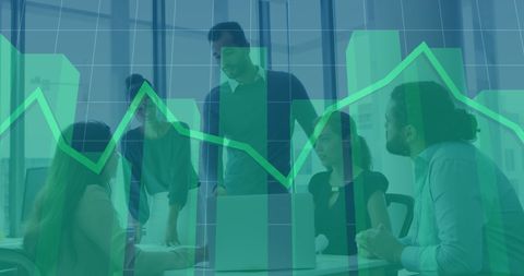 Multiracial Business Team Analyzing Reports with Graph Overlay - Download Free Stock Images Pikwizard.com