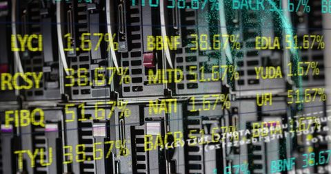 Financial Data Overlay on Server Room Technology - Download Free Stock Images Pikwizard.com