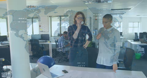 Global Business Strategy Meeting with Digital World Map