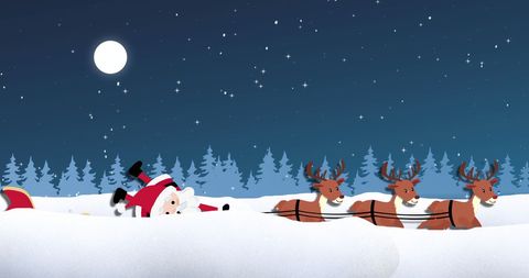 Santa Claus and Reindeer in Snowy Christmas Landscape
