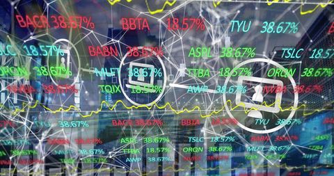 Digital Network with Stock Market Data Overlaying Urban Cityscape - Download Free Stock Images Pikwizard.com