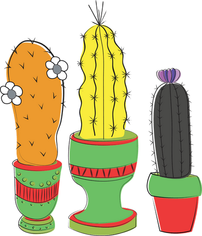 Colorful cacti patterns on transparent background isolated digital art