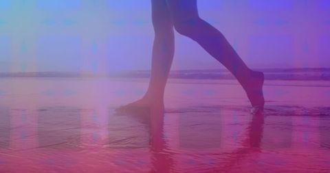 Serene Beach Walk at Sunset with Colorful Overlay