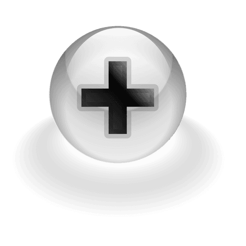 Transparent glossy sphere with plus symbol isolated