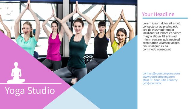 Shows individuals practicing yoga together in harmonious group session. Ideal for promoting yoga studios, fitness centers, wellness programs, corporate wellness initiatives, or health advertisements. Highlights calming and inclusive atmosphere.