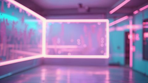 Futuristic Neon-lit Exhibition Hallway with Sleek Design