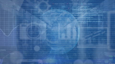 Digital Interface with Globe and Tech Icons Overlay