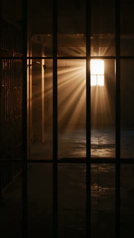 Sunlight Streaming Through High Window in Dark Cell Corridor | Vertical Video Footage