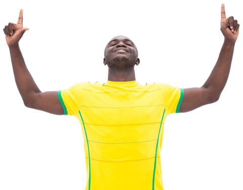 Football Player Celebrating Victory With Enthusiastic Gesture on Transparent Background