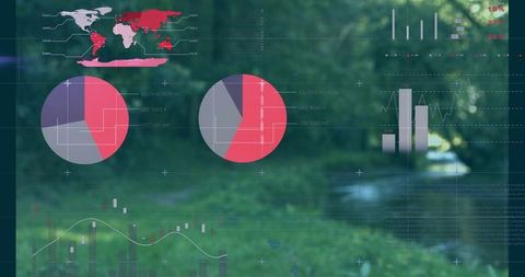 Digital Data Infographics Overlaid on Lush Forest Creek