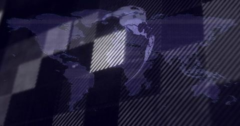 Futuristic World Map Interface with Glitch Effects and Diagonal Stripes