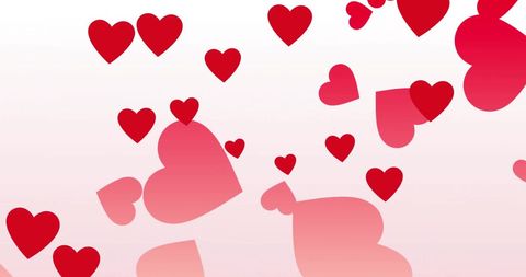 Floating Red Hearts on White Background for Romance and Love