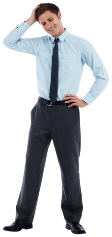 Transparent Businessman Standing Thoughtfully with Hand on Head