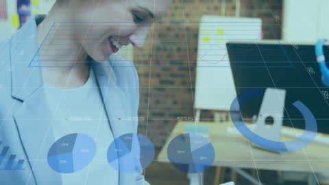 Businesswoman Analyzing Digital Data with Graphical Interface