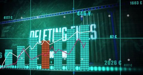 Digital bar chart with trend lines and data analytics display