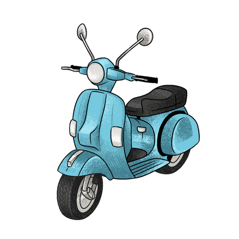 Light blue vintage scooter vector with transparent background