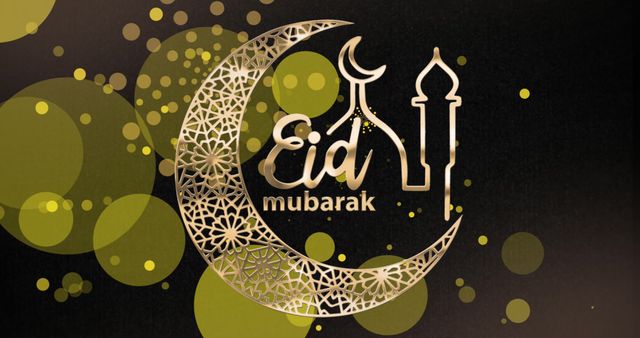 Eid Mubarak Greetings with Gold Moon and Mosque Imagery - Download Free Stock Images Pikwizard.com