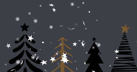 Festive Stars Falling Over Stylized Christmas Trees