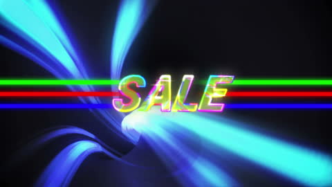 Animated Sale Text with Blue Light Trails on Black Background