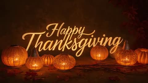 Flickering Lanterns and Pumpkins Glowing on Mantel for Cozy Thanksgiving Video Loop