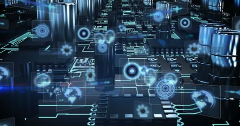 Futuristic Digital Circuit Board with Data and Scope Elements - Download Free Stock Images Pikwizard.com