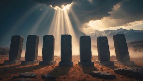 majestic monoliths in desert landscape with dramatic sunbeams, ten commandments concept - Download Free Stock Images Pikwizard.com