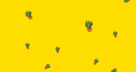 Pattern of Falling Potted Houseplants on Yellow Background
