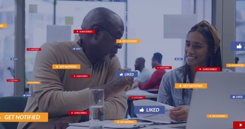 Business colleagues engaged with global social media interface