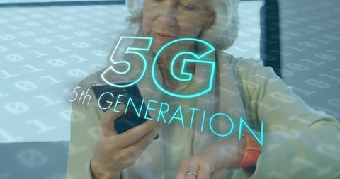 Senior Woman Exploring 5G Technology in Modern World