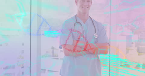 Digital DNA Overlay on Confident Healthcare Professional
