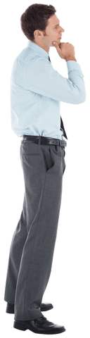 Transparent Full-Body Side View of Thoughtful Businessman