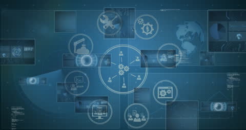 Global Data Network Illustrated with Technology Icons and Connections