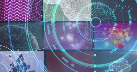 Digital interface and data processing futuristic display
