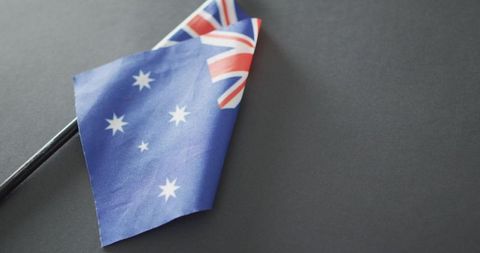 Close-up of australian flag on gray background indicating patriotism