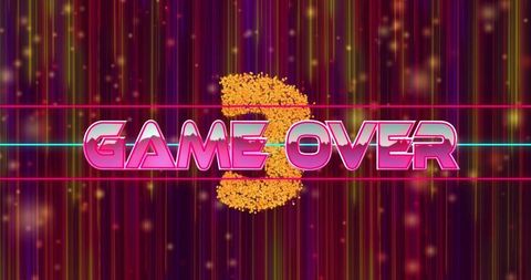 Neon game over text with golden particles in digital sci-fi design