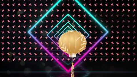 Golden Lantern With Neon Geometric Background