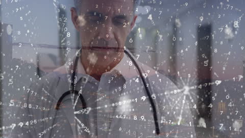 Doctor Analyzing Digital Data with Futuristic Interface