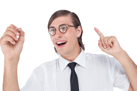 transparent geeky businessman writing with enthusiasm - Download Free Stock Videos Pikwizard.com