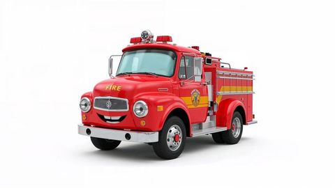 Cheerful cartoon fire truck illustration on white background