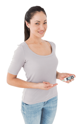 brunette woman holding blood glucose monitor on transparent background - Download Free Stock Videos Pikwizard.com