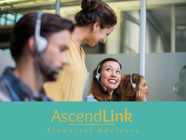 Team of financial advisors engaged in a call center environment, consulting and providing support to clients. Use image for promoting financial consultancy, customer service excellence, or team collaboration in virtual offices and professional services.